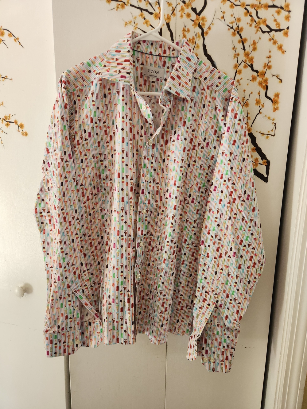 Eton Men’s White Shirt with Red, Green & Blue Micro Print